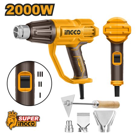 PISTOLA DE CALOR 2000W TEMP. Y VEL. VARIABLE +BOQUILLA INDUSTRIAL INGCO