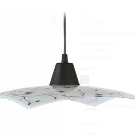 Colgante FOGGIA vidrio curvo30x30 cm c/capuchon negro