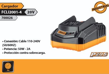 CARGADOR BATERIA 20V INDUSTRIAL INGCO