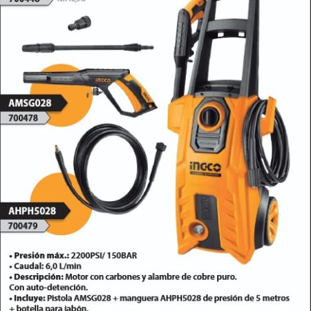 HIDROLAVADORA 150BAR 2200PSI 1800W 6LT/MIN INDUSTRIAL